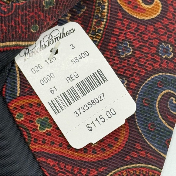 Brooks Brothers Paisley Silk Tie Multicolored Orange Blue NWT - Picture 3 of 7